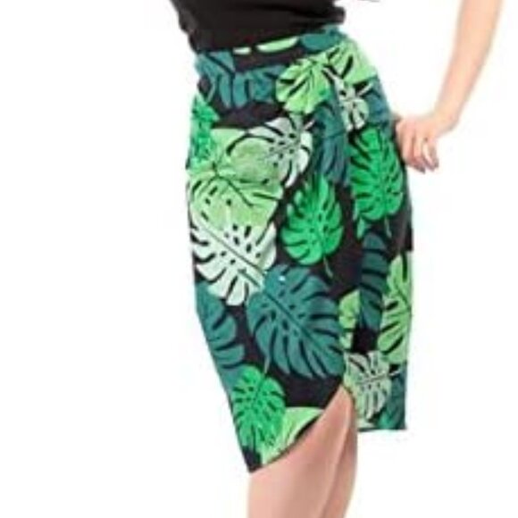 Large NWT Collectif Retro Tropical Tiki Holiday Monstera Pencil Skirt - Picture 1 of 6